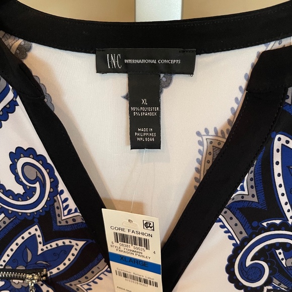 INC Blue Black White Paisley Top - Picture 3 of 4